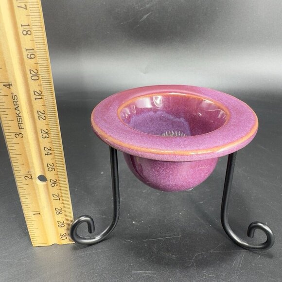 Contemporary Purple Glaze Ceramic Flower Frog On A Black Metal Holder Decorative - Picture 4 of 12